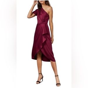 Ted Baker Ridah Waterfall One Shoulder Dress Magenta US Size 8 (Ted Baker sz 3)